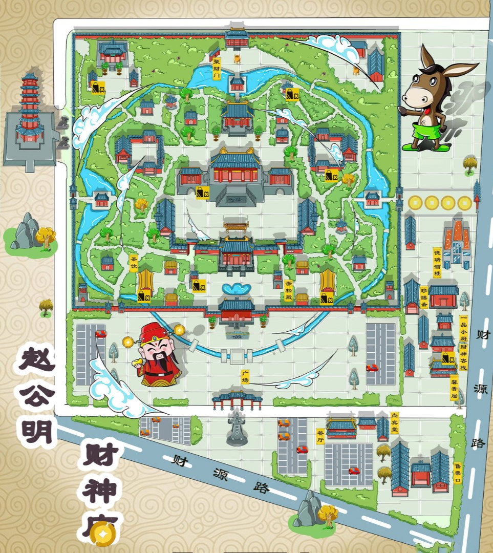 雁江寺庙类手绘地图